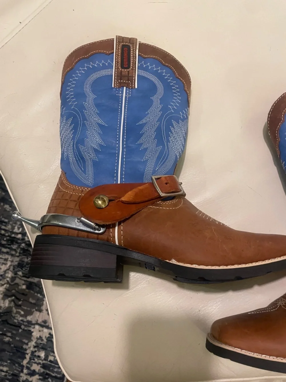 Durango Brown & Blue Leather Western Harness Boots - NWOT, with Rounded Spurs! - Picture 9 of 16